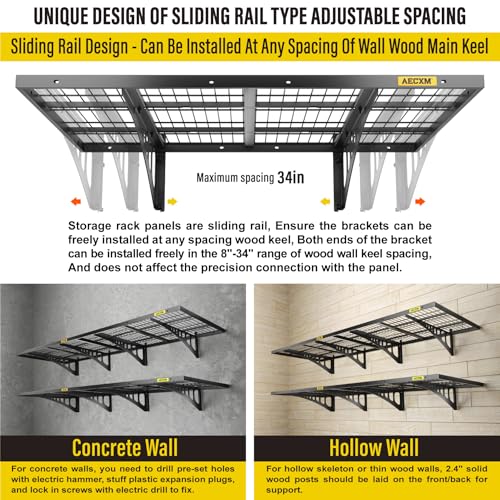 2x3ft 4Pack Wire Shelving Unit Heavy Duty Garage Storage Shelves Wall Mounted Black 1120lbs Load Capacity（24 (2x6ft / Black)