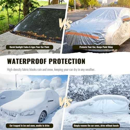 6 Layers Full Car Cover for Sedan (Orange reflective strip / Sedan-M ( Fit for Sedan 178"- 189" ))