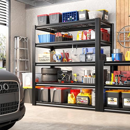 2 Pack Garage Shelving 3200 LBS Load Space Saving Storage Shelves (Black)