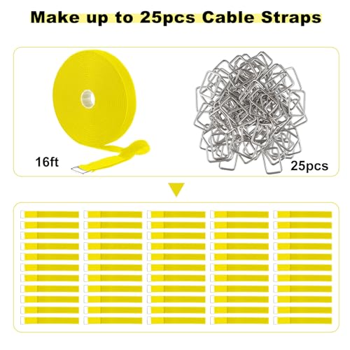 1"x16ft Hook and Loop Straps with 25 Metal Buckles (1in x 16ft Yellow)