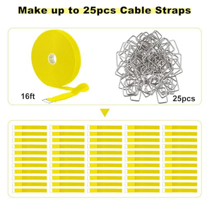 1"x16ft Hook and Loop Straps with 25 Metal Buckles (1in x 16ft Yellow)