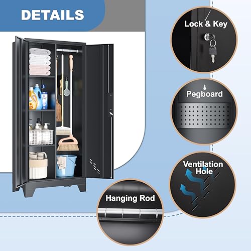 61" Broom Closet Storage Cabinet (61"h Black)