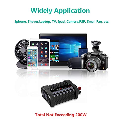 NDDI 200W Car Power Inverter 12V DC to 110V AC Converter (200W Black)