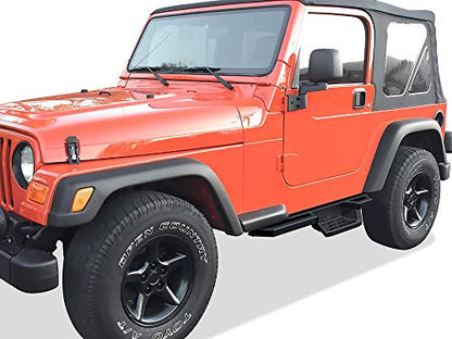 Stainless Steel 6.5in Side Bars Pocket Steps Square Tube Rocker Guards Compatible with Jeep Wrangler TJ YJ 2Dr 87