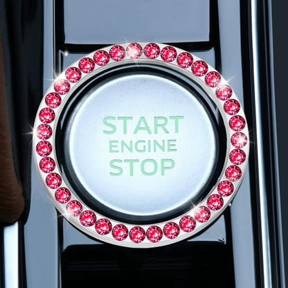 2 PCS Crystal Rhinestone Car Engine Start Stop Decoration Ring (Red)