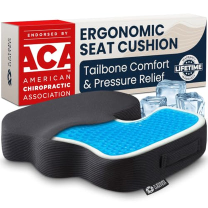 Seat Cushion Memory Foam & Cooling Gel (Black Arctic / Large)
