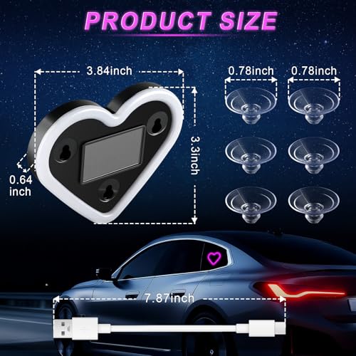 Heart Shaped Solar Powered Car LED Interior Ambient Light (Pink / 2PCS)