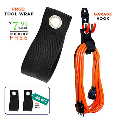 Garage Hooks 12 Pack Wall Storage Hanger with 2 Extension Cord Straps (12 Pack Orange Hooks)