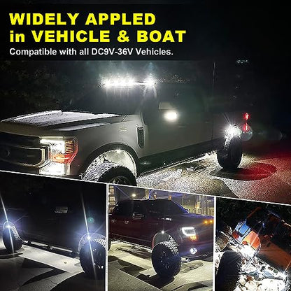4Pods Pure White 72 LEDs SMD Chips 72w High Power Rock Lights Super Bright White Offroad Car Boat Underglow Lights IP68 Waterproof for Truck SUV UTV ATV RZR (Pure white rock lights - 4 pack)
