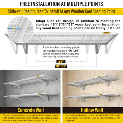 2 Pack 1.64x4ft Adjustable Garage Wall Shelving 560lbs Load Capacity Heavy Duty Wall Mounted Storage Shelf Metal Floating Shelves for Garage (2pack-1.64x4ft / White)