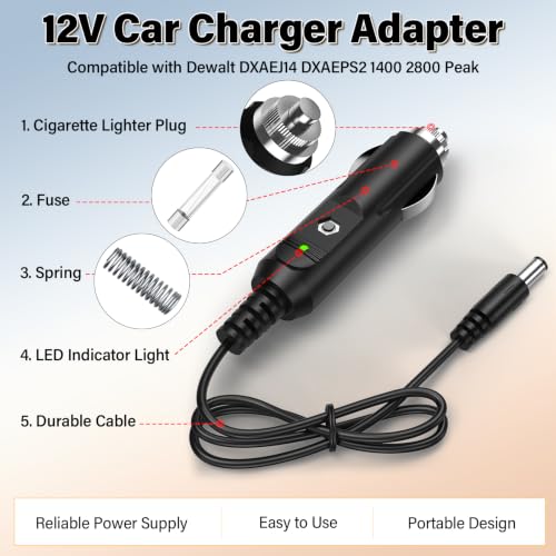 12V Car Charger for DEWALT DXAEJ14 DXAEPS2 1400 2800 Peak Amp Jump Starter