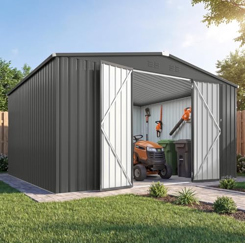 10' x 12' Large Metal Outdoor Storage Shed (Dark Grey / 10x12)