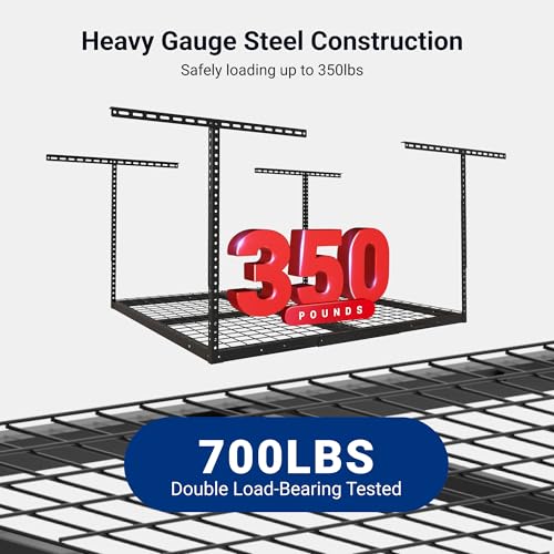 4x4 Overhead Garage Ceiling Storage Rack Organization (Black / 4x4 ft)
