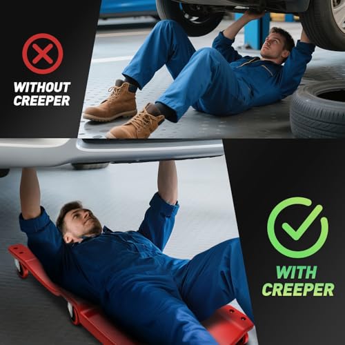 36" L X 17" W x 4.25" H Vehicle Repair Low Profile Automotive Creeper w (Red Wheel 36 Inches / 36 Inches)