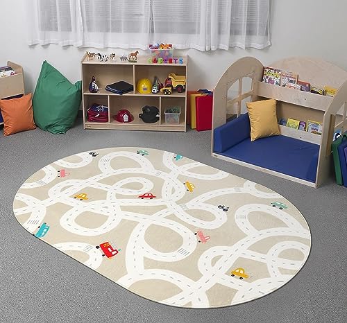Kids Car Rug 3'x5' Washable Non (Tan / 3'x5')