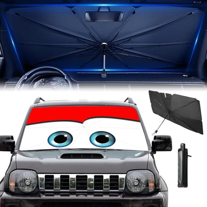 Windshield Sun Shade 2025 Car Accessories 100% Blackout Car Front Windsow Shades Umbrella Automotive Sun Visor Block Heat Insulation Protection (Red)