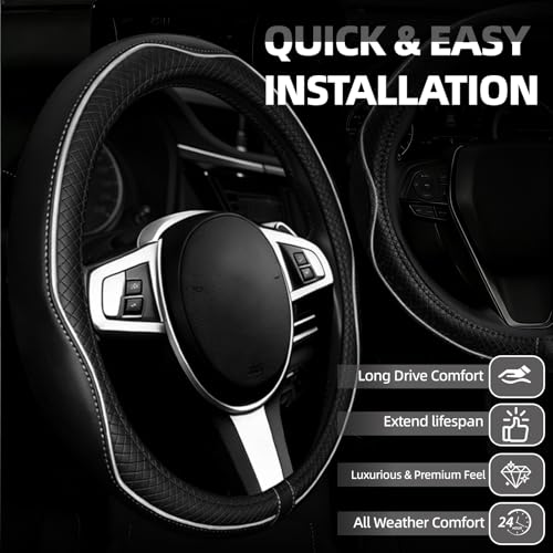 6 PCS Car Steering Wheel Cover Set (Steering Wheel Cover Set / Black with white)