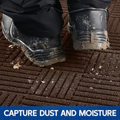 Durable Indoor Outdoor Door Mat (4' x 5' (Rectangular) / Brown-diamond)