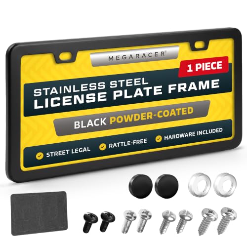 Powder Coated Matte Black Thin License Plate Frame (Black / 1 Piece)