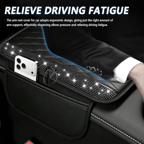 Upgraded Car Center Console Cover with Rhinestones (Upgraded Diamond - Bling Black)