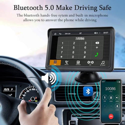 7" Portable Car Stereo Wireless CarPlay & Android Auto Screen for 2024 Latest Car Portable Touchscreen Display with Bluetooth