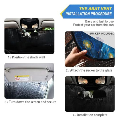 Car Windshield Sun Shade Van Gogh Starry Night Over The Rhone Foldable Car Front Windshield Sunshade Blocks UV Rays Sun Visor Sun Heat Protection for Car Truck SUV to Keep Your Vehicle Cool (Medium / Starry Night)
