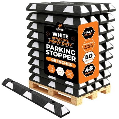 48" Heavy Duty Rubber Parking Stopper (White Parking Stoppers / 48 Inch)