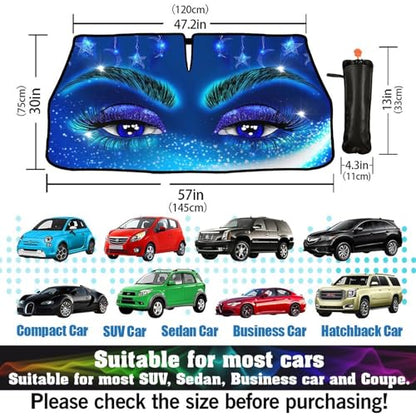 Hello Girl Gorgeous Eyelash Car Windshield Sun Shade Umbrella Sunshade Block UV Rays Sun Visor Protector Auto Windshield Sunshade to Keep Vehicle Cool for Cars Trucks & Suvs 57 X 30 in (57'' X 30'' / style-AB17)