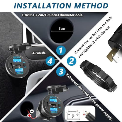 2PCS Dual PD USB C Ports & Dual USB Quick Charge 3.0 Ports 12V USB Outlet with Switch (2PCS-4PORT1SWITCH)