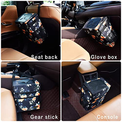 Cute Car Trash Can with Lid (Orange Floral / 2 Gallons)
