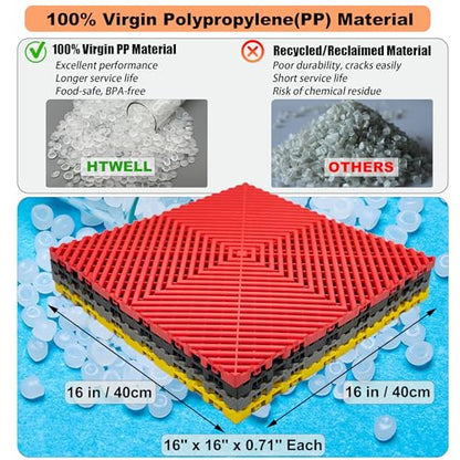 Interlocking Garage Floor Tiles (Red / 16"L x 16"W x 0.7"Th)
