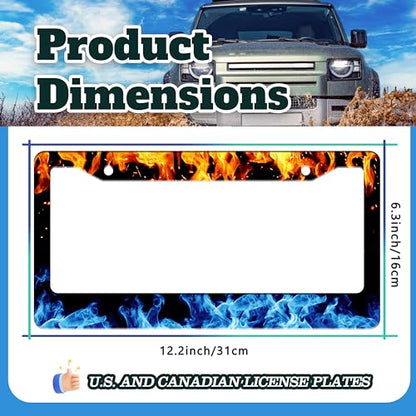 Red and Blue Flames License Plate Frame Stainless Steel 6.3 X 12.2 Inch (Red And Blue Flames)
