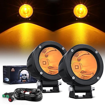 2 PCS 3 Inch Spot Round Amber Motorcycle LED Pods (2Pcs Amber Lights+Wiring harness)