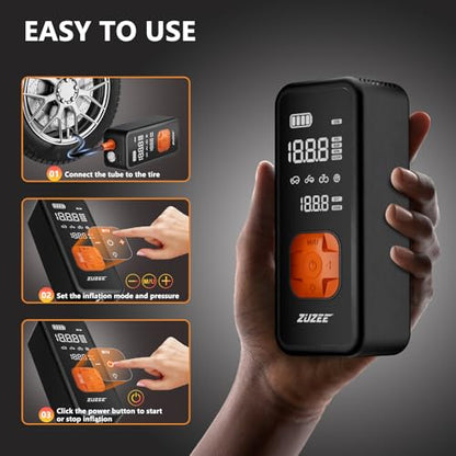Tire Inflator Portable Air Compressor with Digital Gauge 150 PSI (Black & Orange)
