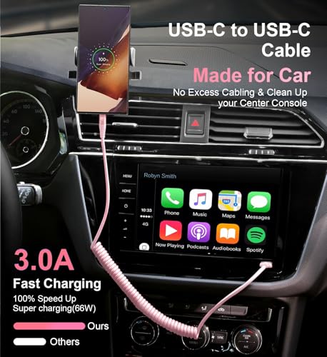 USB C to C Cable 3FT for Car (3FT / Pink)