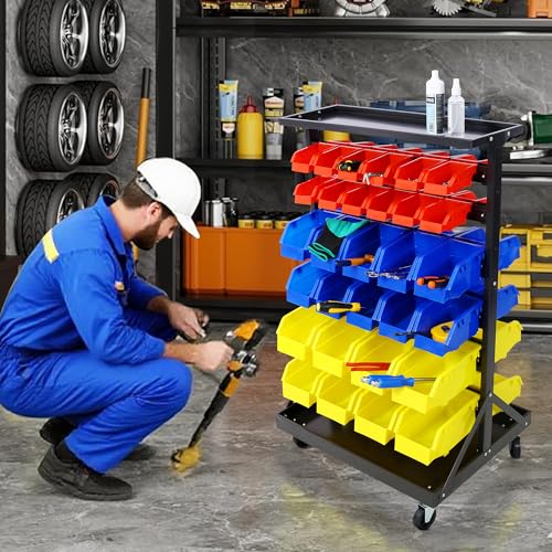 60 Parts Bin Rack Garage Storage Unit 6 Tiers System Steel Shelf with Portable Wheels (6 Tiers)