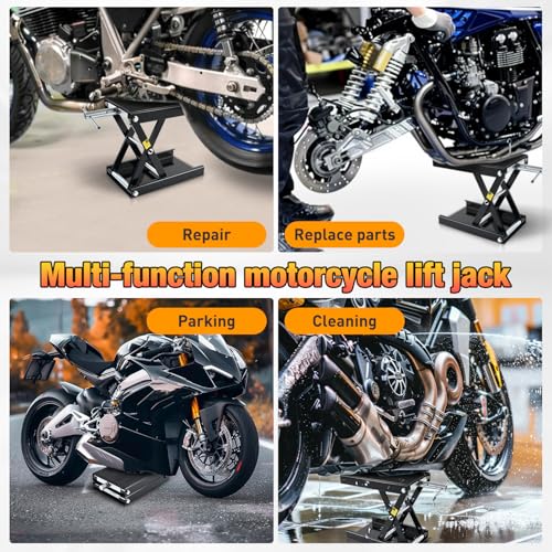 Motorcycle Lift Jack 1100 LBS Motorcycle Scissor Jack Stand Lift with Wide Deck Crank Handle 3.4" (Black)