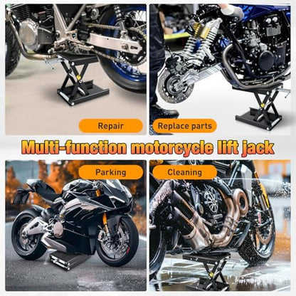 Motorcycle Lift Jack 1100 LBS Motorcycle Scissor Jack Stand Lift with Wide Deck Crank Handle 3.4" (Black)