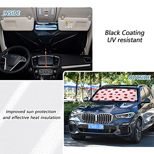 Cute Strawberry Pink Windshield Sun Shade Umbrella Foldable Car Front Window Sunshade Blocks UV Rays Heat Keep Vehicle Cool (multi 3)