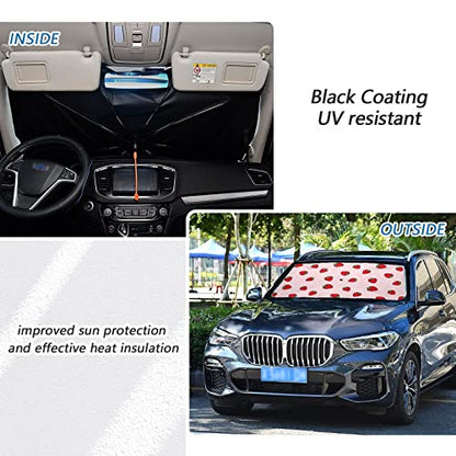 Cute Strawberry Pink Windshield Sun Shade Umbrella Foldable Car Front Window Sunshade Blocks UV Rays Heat Keep Vehicle Cool (multi 3)