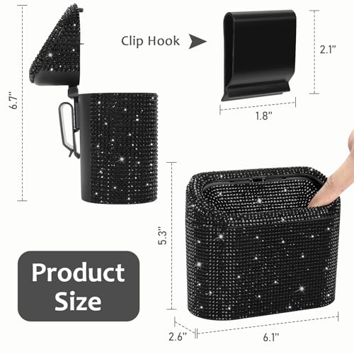 Bling Car Trash Can with Lid (Black/Black Rhinestone)
