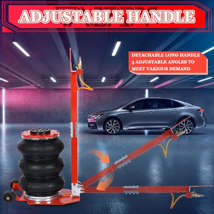 5T Triple Bag Air Jack 11000lbs Pneumatic Jack 3s Fast Lift Up 16in Airbag Jack with Adjustable Long Handle Heavy Duty Triple Air Bag Jack Lift for Cars Garage (5 Ton / red)