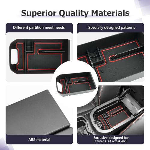 2025 RAV 4 Center Console Organizer Compatible with 2019 2020 2021 2022 2023 2024 2025 Toyota RAV 4 Accessories Armrest Console Secondary Storage Box Insert Tray ABS Material Red