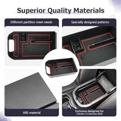 2025 RAV 4 Center Console Organizer Compatible with 2019 2020 2021 2022 2023 2024 2025 Toyota RAV 4 Accessories Armrest Console Secondary Storage Box Insert Tray ABS Material Red