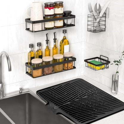 Silicone Dish Drying Mat for Kitchen Counter (Black-2pcs / 20" x 15")