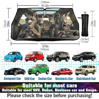Funny Donkey Car Windshield Sun Shade Umbrella Automotive Windshield Sunshade Foldable Front Car Accessories Interior Decor to Keep Vehicle Cool for Most Vehicles 57'' X 30'' (57'' X 30'' / 28-3-26-REY-4)