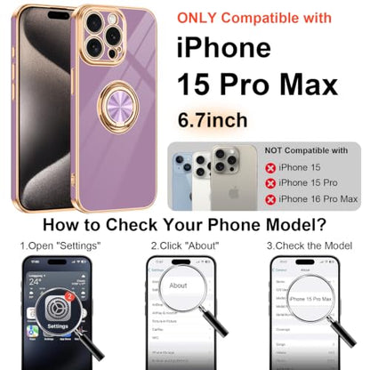 Designed for iPhone 15 Pro Max Case with Ring Stand Slim Purple (Purple / 6.7'' iPhone 15 Pro Max)