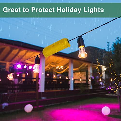 3 Pack] Flemoon Outdoor Extension Cord Safety Cover with Waterproof Seal (Yellow / Small Box: 5.3" L x 2" W x 2" H)