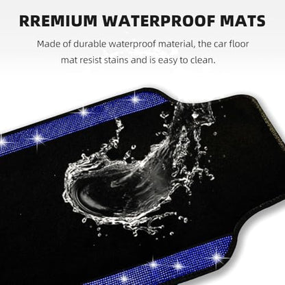 Blue Bling Car Floor Mats Full Set (Blue Diamond / Car Floor Mats (4 Pieces))