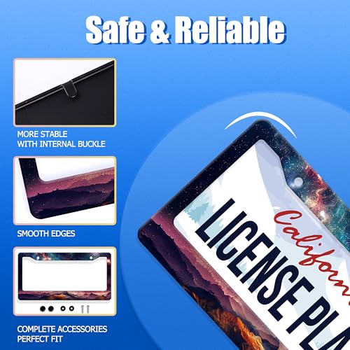 Galaxy Mountain License Plate Frame Stainless Steel Car Accessory 6x12 Inch (Galaxy and Mountains)